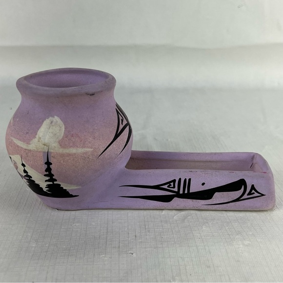 Cedar Mesa Navajo Pottery Card & Pen Holder Hand Painted Purple/ Pastel Signed - Picture 1 of 7